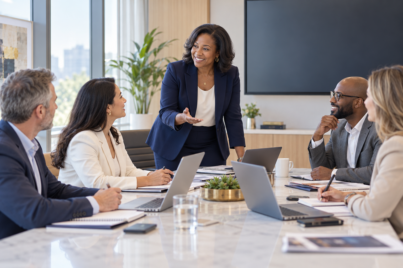 Professional team collaborating during a planning meeting